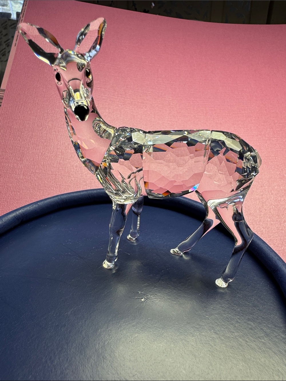 Swarovski Clear Crystal Deer Figurine with Pink Reflections
